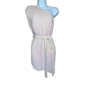 Retrofete Pink Ella cocktail dress belted size XS One shoulder sequins